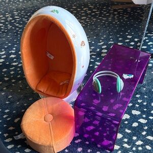 **Sold**American girl doll egg chair ottoman desk and headphones